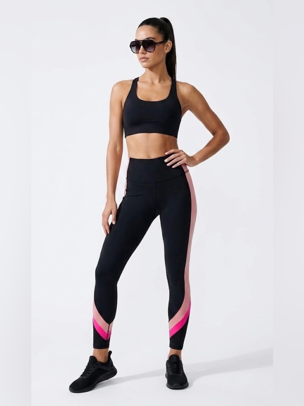 Calvin Klein High-Waist Black Leggings with Pink Accent Stripe